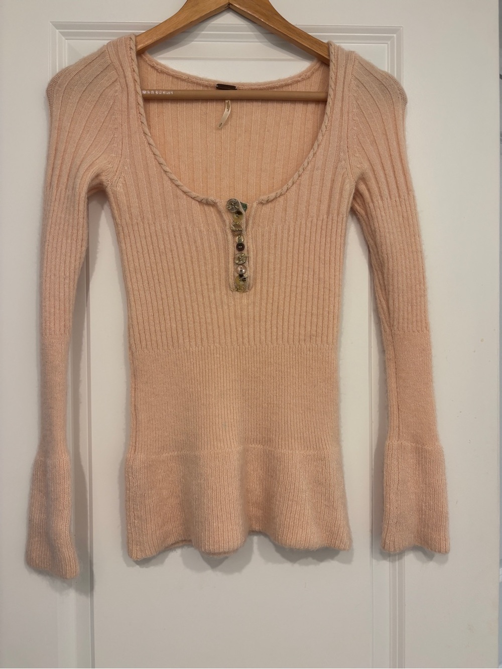 Free People Soft Ribbed Scoop Neck Sweater Blush Pink